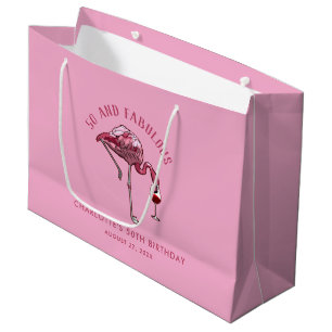 Elegante 50e verjaardag roze flamingo nieuwigheid groot cadeauzakje