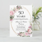 Elegante 50e verjaardag Roze Roos Bloem Kaart (Staand voorkant)