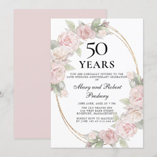 Elegante 50e verjaardag Roze Roos Bloemen Kaart