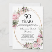 Elegante 50e verjaardag Roze Roos Bloemig Kaart (Voorkant)