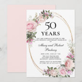 Elegante 50e verjaardag Roze Roos Bloemig Kaart (Voorkant / Achterkant)