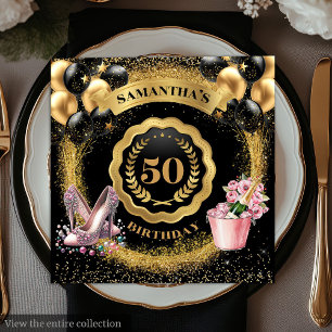 Elegante 50e verjaardag servetten gouden ballonnen