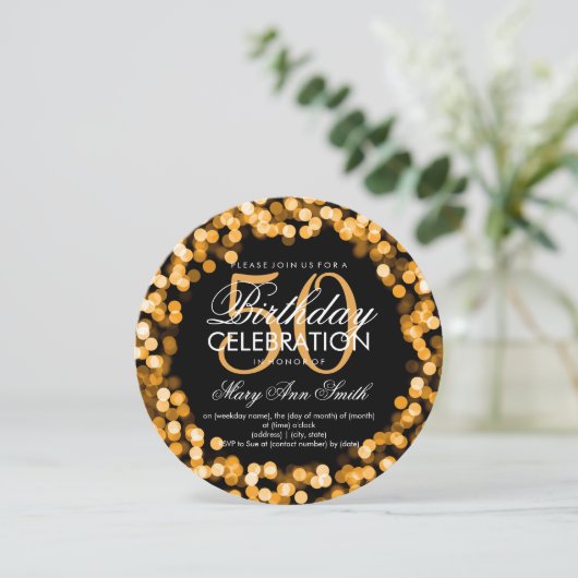 Elegante 50e verjaardag Sparkling Lights Gold Kaart (Staand voorkant)