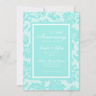 Elegante 50e verjaardag turquoise damasten uitnodi kaart