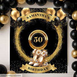 Elegante 50e verjaardag wandtapijt Gouden glitters Wandkleed