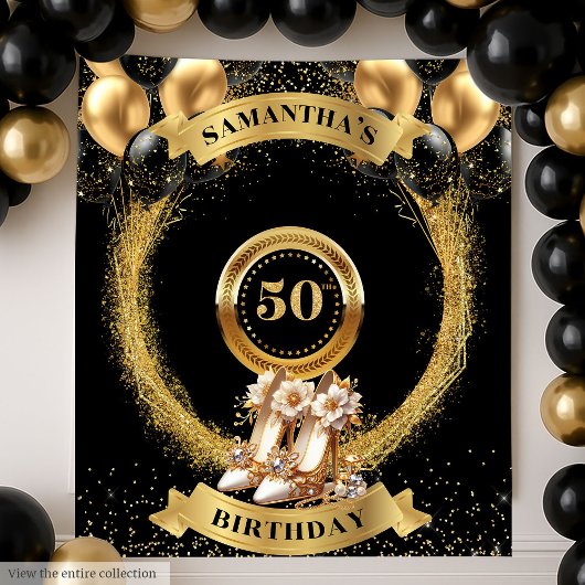 Elegante 50e verjaardag wandtapijt Gouden glitters Wandkleed