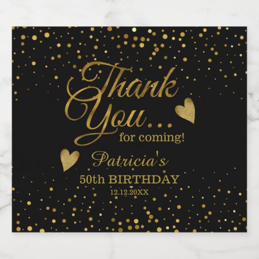 Elegante 50e verjaardag zwart en goud bedankt sparkling wijnetiket (Enkel label)