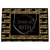 Elegante 50e verjaardag zwart en gouden cadeauzakj groot cadeauzakje (Voorkant)