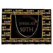 Elegante 50e verjaardag zwart en gouden cadeauzakj groot cadeauzakje (Achterkant)