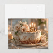 Elegante 50e verjaardagstaart met gouden topper briefkaart (Voorkant / Achterkant)