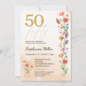 Elegante 50e Wilde Bloem Verjaardagsviering Kaart (Voorkant)