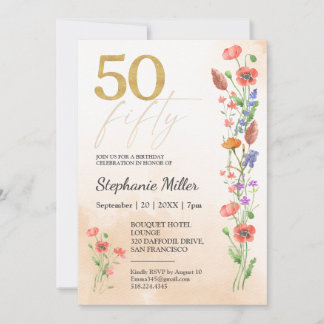 Elegante 50e Wilde Bloem Verjaardagsviering Kaart
