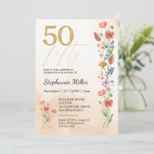 Elegante 50e Wilde Bloem Verjaardagsviering Kaart (Staand voorkant)