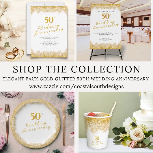 Elegante 50ste bruiloft Jubileum Faux Gold Glitter Kaart