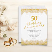 Elegante 50ste bruiloft Jubileum Faux Gold Glitter Kaart