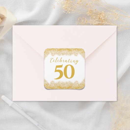 Elegante 50ste bruiloft Jubileum Faux Gold Glitter Vierkante Sticker