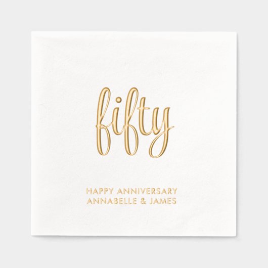 Elegante 50ste bruiloft Jubileum Gold Foil servett Folie Servetten (Voorkant)