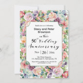Elegante 50ste bruiloft Jubileum Kleurrijke Bloeme Kaart (Voorkant)