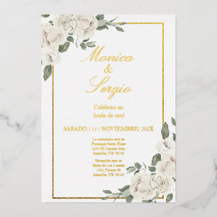 Elegante 50ste huwelijksuitnodiging in het Spaans Folie Uitnodiging