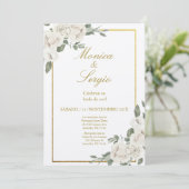 Elegante 50ste huwelijksuitnodiging in het Spaans Kaart (Staand voorkant)