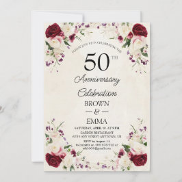 Elegante 50ste huwelijksverjaardag bloemige vierin kaart