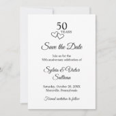 Elegante 50ste huwelijksverjaardag in zwart en wit save the date (Voorkant)