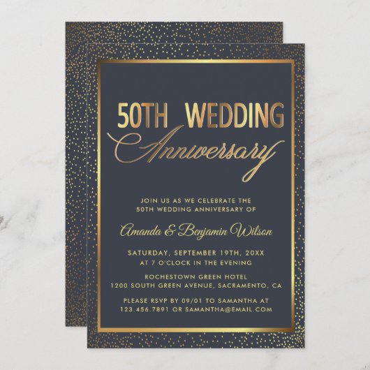 Elegante 50ste trouwdag kaart (Voorkant / Achterkant)