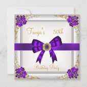 Elegante 50ste verjaardag bloem paars wit goud 2 kaart (Voorkant)