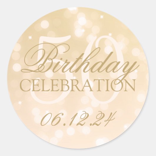 Elegante 50ste verjaardag Gold Bokeh Sparkle Light Ronde Sticker (Voorkant)