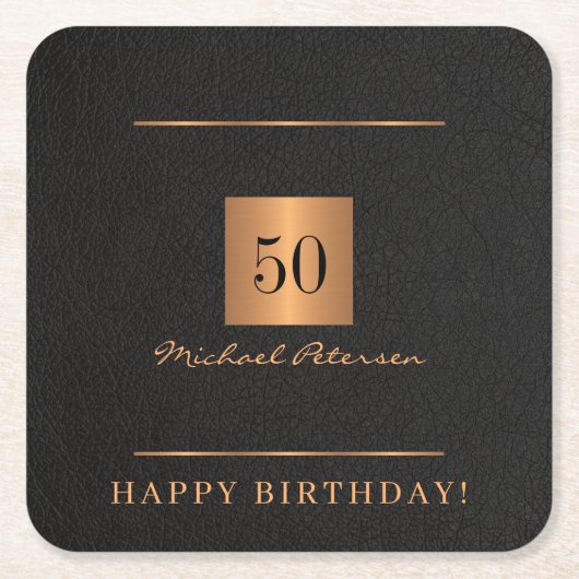 Elegante 50ste verjaardag goud zwart 50 jaar naam kartonnen onderzetters (Voorkant)