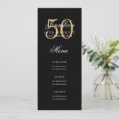 Elegante 50ste verjaardag menu Gold Black Kaart (Staand voorkant)