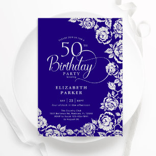Elegante 50ste verjaardag Paarse zilveren Rozen Kaart