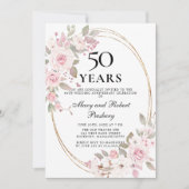 Elegante 50ste verjaardag Roze Roos Bloemige Uitno Kaart (Voorkant)