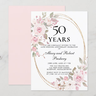 Elegante 50ste verjaardag Roze Roos Bloemige Uitno Kaart