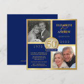 Elegante 50ste verjaardag Then Now Navy Blue  Kaart (Voorkant / Achterkant)