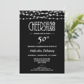 Elegante 50ste verjaardag uitnodiging in zwart (Staand voorkant)