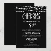 Elegante 50ste verjaardag uitnodiging in zwart (Voorkant / Achterkant)