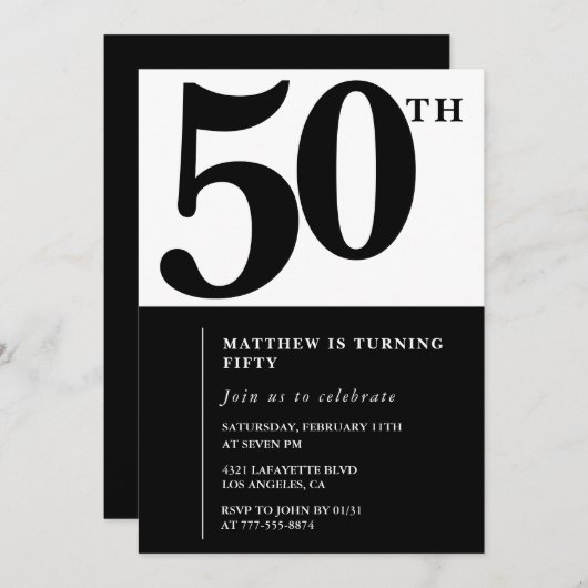 Elegante 50ste verjaardag uitnodigingen Chic Simpl (Voorkant / Achterkant)