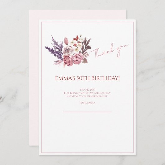 "Elegante 50ste verjaardag viering dank u kaart (Voorkant / Achterkant)