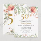 Elegante 50ste verjaardag Waterverf Rozen Party Uitnodiging Briefkaart (Voorkant / Achterkant)