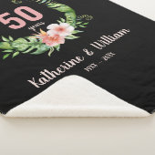 Elegante 50ste verjaardag zwart bloemig sherpa deken (3/4)