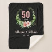 Elegante 50ste verjaardag zwart bloemig sherpa deken (Voorkant)