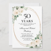 Elegante 50ste verjaardagsfeest witte roos bloem kaart (Voorkant)