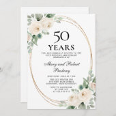 Elegante 50ste verjaardagsfeest witte roos bloem kaart (Voorkant / Achterkant)