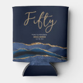 Elegante 50ste verjaardagsfeestje Blauwe Gouden Ag Blikjeskoeler (Voorkant)