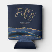 Elegante 50ste verjaardagsfeestje Blauwe Gouden Ag Blikjeskoeler (Achterkant)