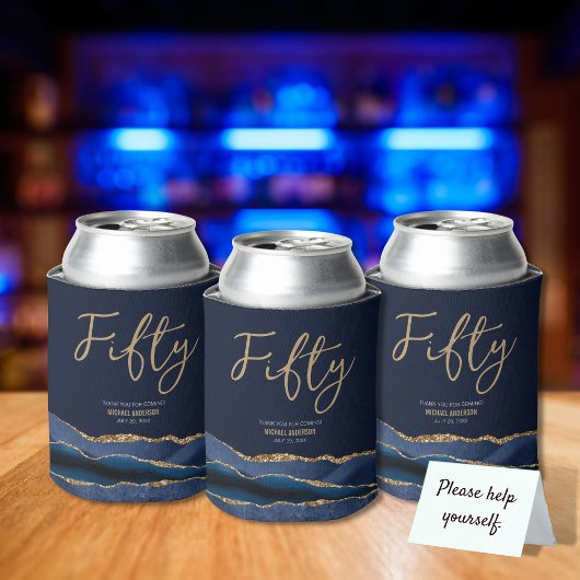 Elegante 50ste verjaardagsfeestje Blauwe Gouden Ag Blikjeskoeler