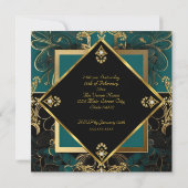 Elegante 50ste verjaardagsfeestje Jade Gold Black Kaart (Achterkant)