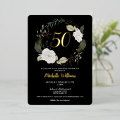 Elegante 50ste verjaardagsfeestje Witte bloemenkra Folie Uitnodiging (Staand Voorkant)