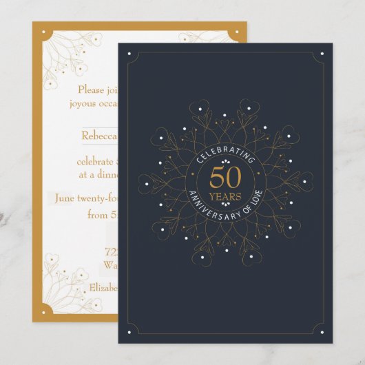 Elegante 50ste verjaardagsuitnodiging kaart (Voorkant / Achterkant)